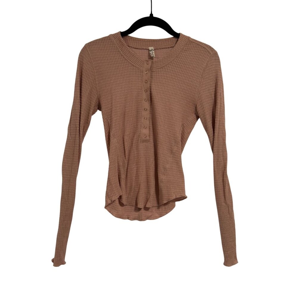 Free People One‎ of the Girls Henley Thermal Top in Rose (Clay) color Size XS